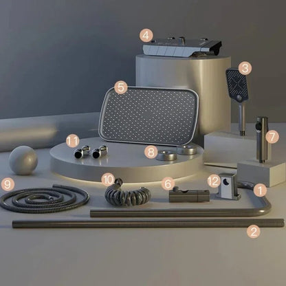 Douchekraan - Badkamer Douchekraan - Luxe Douche - Regendouchekraan - Pianodouche - Thermostaat - 4 Functies - Met Digitale Display - Drukontlader - Zwart