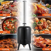 Buitenkeuken -Emaille - Stoofpot 21 Liter - BBQ - Grill - Goulash-ketel - Stoomboot met grill, braadpan en soeppan - 36x36x126 cm - Incl. schoorsteen, thermometer en luchtventilatie