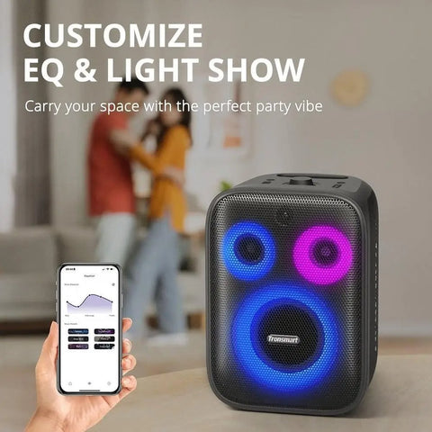 Karaoke Partybox - 3-Weg Speaker - 120 W - 2 Draadloze Microfoons - Verlichting Kleur en Equalizer via App - Mic en Gitaar Input - Zwart