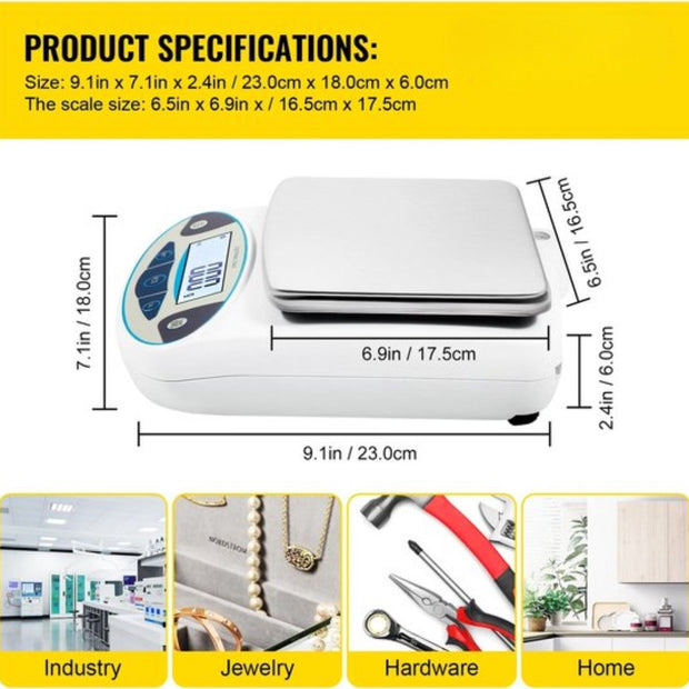 Precisie Weegschaal - Lab Analytische Balans - Keukenweegschaal - Digitaal - 5000G x 0.01G - LCD Scherm - 23x18x6cm