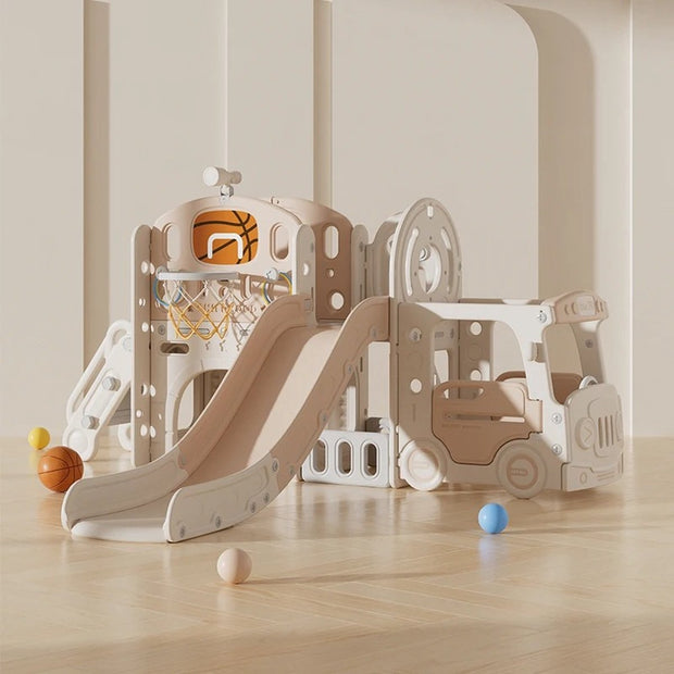 Glijbaan Peuter - Binnen - Buiten - Speeltuin - Speelhuis - Multifunctioneel - Speelgoed - Speeltoestel - Beige/Grijs - 189x217x111cm