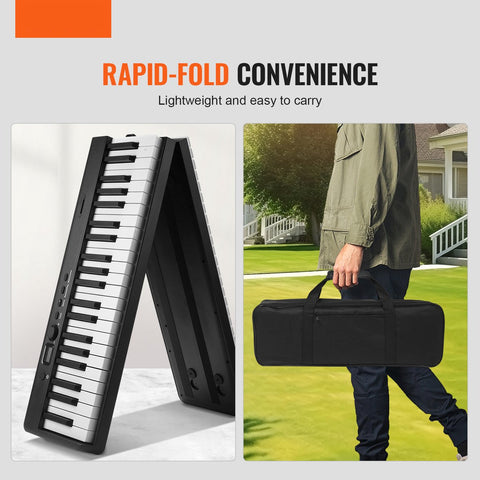 Digitale Piano - Elektrische Piano - Opvouwbaar - Bluetooth Keyboard Midi - Met Standaard - Digitaal Led-Display - 88-Toetsen - Wit & Zwart