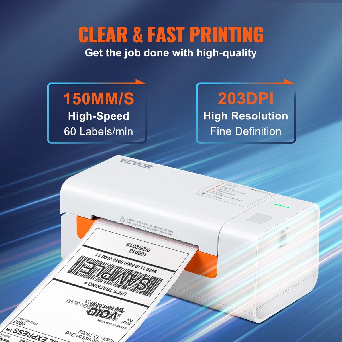 Label Printer - Label Maker - Label Writer - Receipt Printer - USB - 203DPI - 60 Labels Per Minute - 150 mm/sec - Shipping Label Printer - White