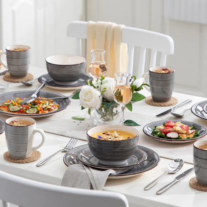 Ceramic dinnerware set - 16 pieces - 4 persons - Dinner plate - Dessert plate - Grain bowl - Drinking mug