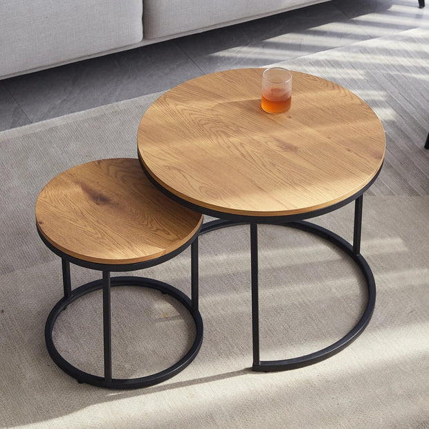 Salontafel rond - Salon tafel - Nordic stijl - Donker eiken - 2 stuks