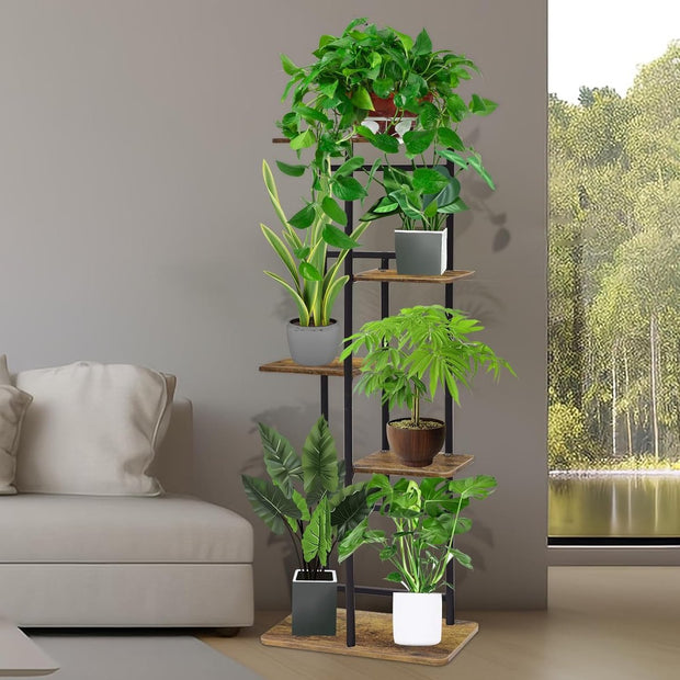 Wooden metal plant stand, 5 tiers, for indoor and outdoor use, 94 cm corner, flower rack, plant rack for multiple plants, flower stand, plant step for outdoor, balcony, garden, living room