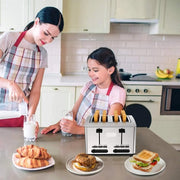 RVS Broodrooster - Toaster - 4 Sneden - Extra Brede Sleuven - 7 Warmteniveaus - 1500W - Gescheiden Dubbele Bediening - Ontdooifunctie