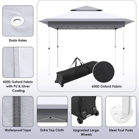 Paviljoen – Luifel - Koepeltenten - Voortent - Zonnewering - Pop-up - 3.6 x 3.6 m - Stahoogte 3 m - Voortent, Tuintent, Zonnescherm, Partytent, Windscherm, UV-bescherming 50+ – Outdoor, Camping, Tuin – Kamperen – Donker khaki
