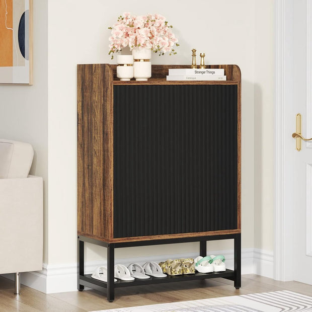 Praktisch Schoenenrek - Schoenenrek met 5 Niveaus - Schoenenkast - Schoenenrek Metaal Modern - Hout - 75 x 35 x 105 cm - Bruin