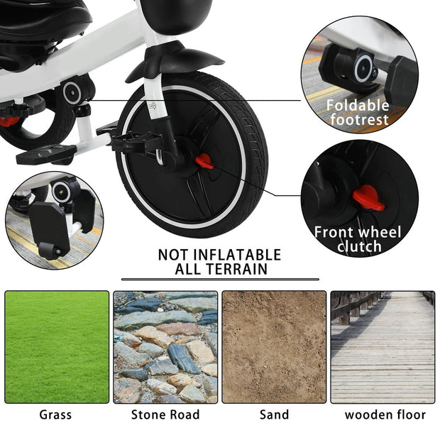 Kinderwagen - Driewieler - Kinderwagendriewieler - Babywagen - Babydriewieler - Babyfiets - Kinderwagenfiets - 6in1 - Verstelbaar - Elk terrein - Leeftijd aanpasbaar - Duwkinderwagen - Afneembaar vangrail - Opvouwbaar - Zonneklep - Hoge Rugleuning