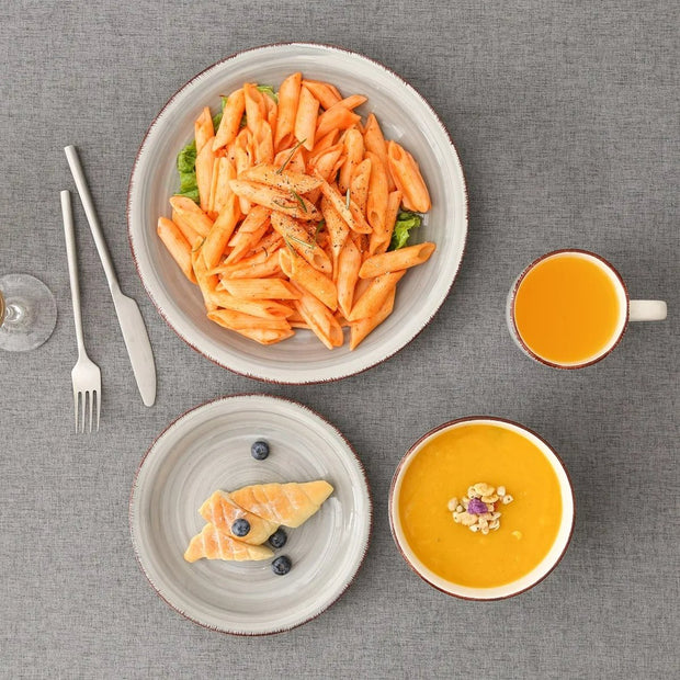 Luxe Serviesset - 32-Delig - 8 Persoons - Keramiek - Bordenset - Dinner Platen - Dessertborden - Kommen - Mokken - Schaaltjes - Grijs