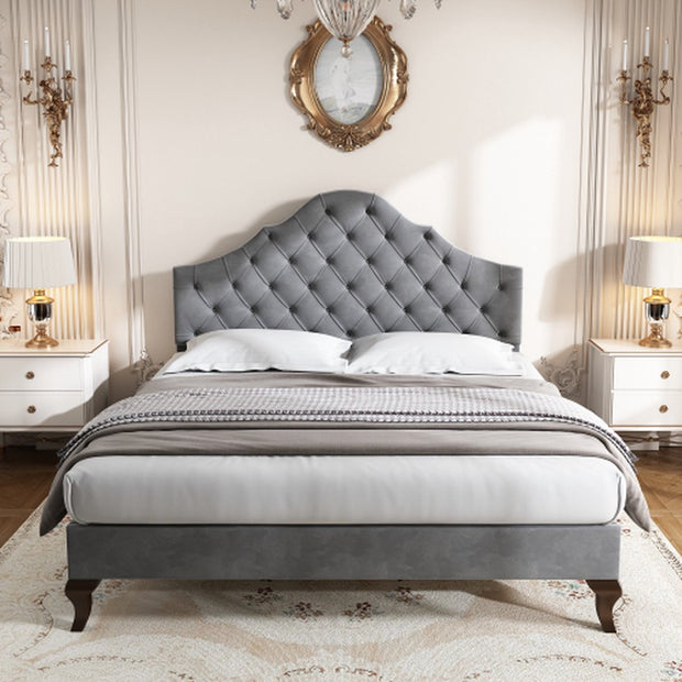 Gestoffeerd bed 90*200 - met lattenbodem en hoofdeinde- Gestoffeerd bed met in hoogte verstelbaar hoofdeinde - Jeugdbed, eenpersoonsbed - Houten lattenbodem, eenvoudige montage - Fluweel - Grijs