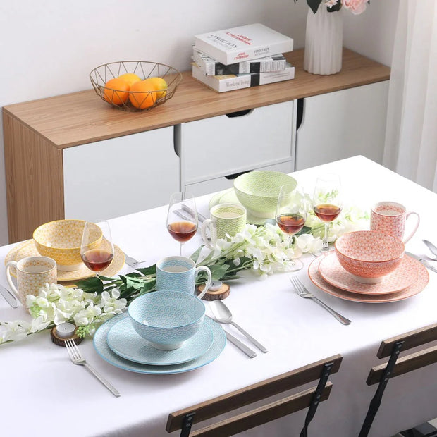 Luxe Serviesset – 32 delig – 8 persoons – Porselein - Bordenset – Dinner platen – Dessertborden - Kommen - Mokken - Schaaltjes - Meerkleurig