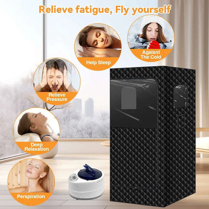Portable Steam Sauna - Steam Room - Sauna Tent - Sauna Cabin - With Remote Control - Full Body - Detox - Relaxation - 2 L Steam Generator - Black - 100 x 78 x 172 cm.