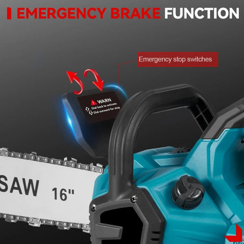 Elektrische Kettingzaag - Kettingzaag met Accu - Houtzaag - Houtbewerking - Boomzaag - Krachtig - 8000W - 16 Inch - 2 Accu's - Acculader - Ketting en Zaagblad - Noodstop - Verstelbare Ketting