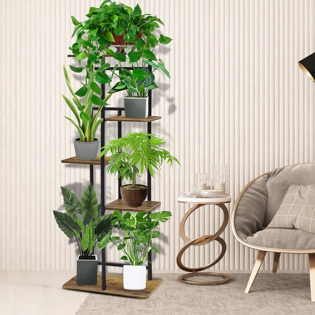 Wooden metal plant stand, 5 tiers, for indoor and outdoor use, 94 cm corner, flower rack, plant rack for multiple plants, flower stand, plant step for outdoor, balcony, garden, living room