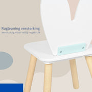Kindertafelset met stoelen - Activiteitentafel voor kinderen - Creatieve speelset - Veilig en duurzaam - Met rugleuningen in de vorm van konijnenoren - Ideaal voor kinderkamers en babykamers - Witte tafel en 2 stoelenset - Konijnentafelset