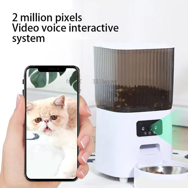 Voerbak Kat V8 - Automatische Kattenvoerbak - 5 Liter - APP Video-Voice Control - Camera - Wifi - Sensor - Compact 20*33*33cm - Wit