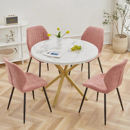 Eettafel - 100 cm - Luxe - Gouden Onderstel - Marmer Look - Rond - Meubels