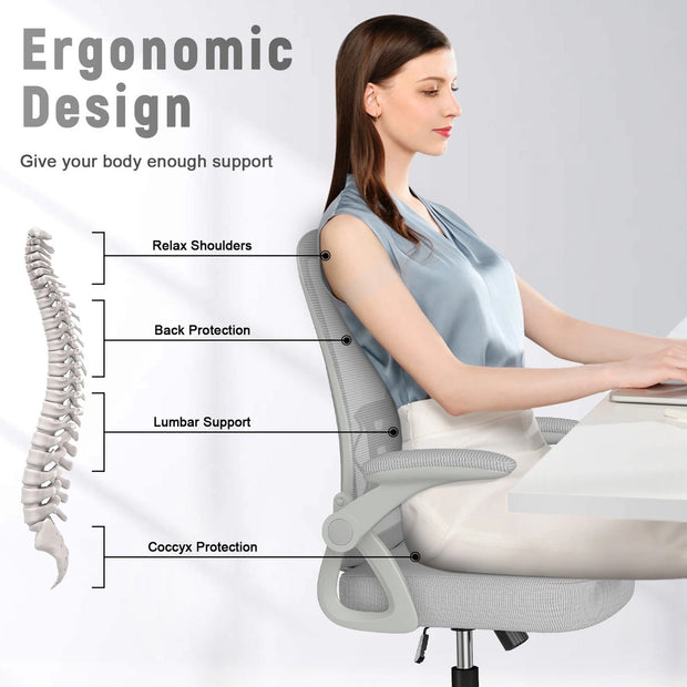 Ergonomische Bureaustoel - Bureaustoelen voor Volwassenen - Office Chair - Gamestoel - Kantoorstoel - Volledig Verstelbaar - Incl. 3D-verstelbare Armleuningen & Verstelbare Lendensteun - Wit/Grijs