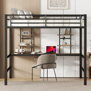 Kinderbed - Zonder Matras - Zonder Stoel - Metalen Bedframe met Bureau en Twee Boekenplanken - Geschikt voor Kinderen - Tieners en Volwassenen - 140x200 cm - Zwart