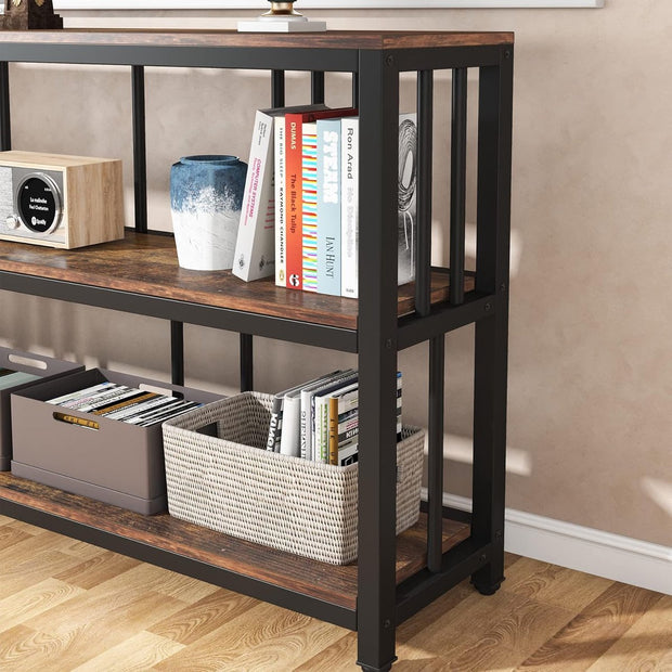 Console Tafel - Bijzettafel met 3 Niveaus - Industrieel - Hout & Metaal - 180 x 30 x 90 cm - Bruin