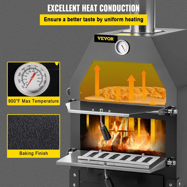 BBQ - Pizza oven - 2-in-1 - Houtoven - Pizzasteen - Houtskool BBQ - 45.8x46.4x141.8 cm