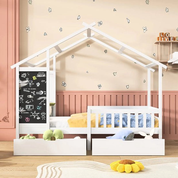 Kinderhuisbed - 90x200cm - Wit - Voor Kinderen - Speelhuis Binnen - Eenpersoonsbed - Kinderbed