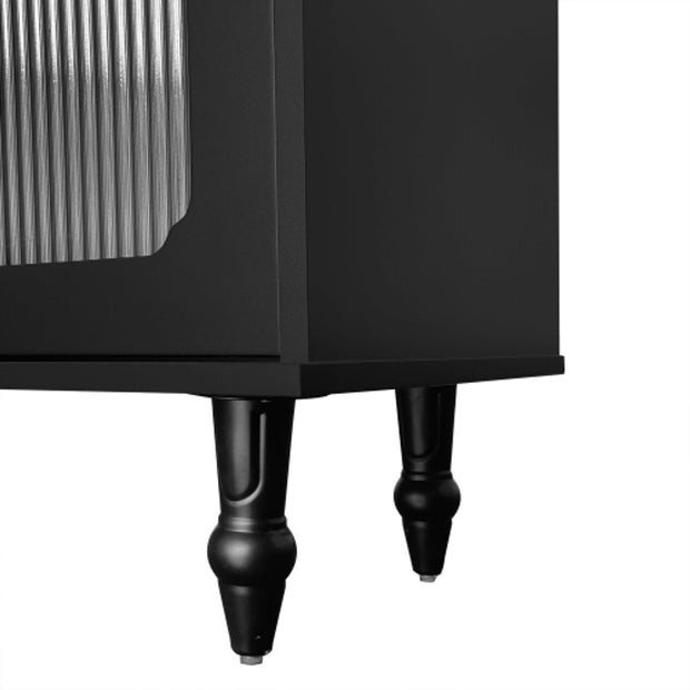 Lowboard - Tv-Meubel in Retrostijl - Gouden Handgrepen - Veel Opbergruimte - Met Glazen deur - en Massief Houten Poten - Zwart