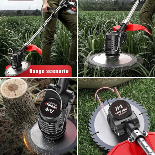 Accugrasmaaier - 2 x accu - Elektrische - Professionele - Grasmaaier - Rood - Verstelbare Snijder - Draadloze - Grasmaaier - Tuin - 100-135cm - Zaagblad - Maaiblad - Grastrimmer