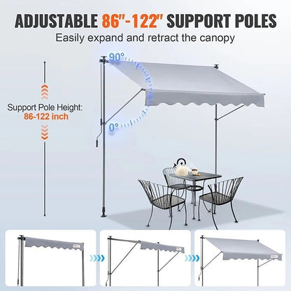 Retractable & Adjustable Sunshade - 78 Inch Sunshade Curtain - Backyard - 86 inch to 122 inch Highest Position - Gray