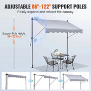 Retractable & Adjustable Sunshade - 78 Inch Sunshade Curtain - Backyard - 86 inch to 122 inch Highest Position - Gray