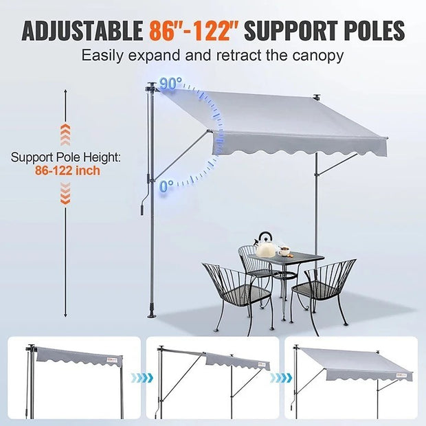 Retractable & Adjustable Sunshade - 78 Inch Sunshade Curtain - Backyard - 86 inch to 122 inch Highest Position - Gray