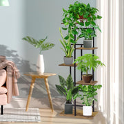 Wooden metal plant stand, 5 tiers, for indoor and outdoor use, 94 cm corner, flower rack, plant rack for multiple plants, flower stand, plant step for outdoor, balcony, garden, living room