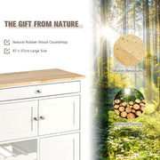 Keukentrolley, serveerwagen keukeneiland trolley met rubberen houten blad, lade, 3 rijen wijnrekken, 2 kasten, rollend opslag trolley kar, keukenwagen opbergwagen ideaal voor restaurant, keuken, bar te gebruiken (Wit)