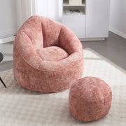 Zitzak Stoel met Voetensteun - Beanbag in Luxe Chenille Stof - Hoge Druk Schuimvulling - Ergonomisch Ontwerp - 89x88x76 cm - Roze