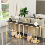 Luxe sidetable - Muurtafel - Wandtafel - Bijzettafel - Console tafel - Wandbureau - Kaptafel - Bartafel - Zwart marmer blad - Goud frame - 100 x 300 x 78.5cm