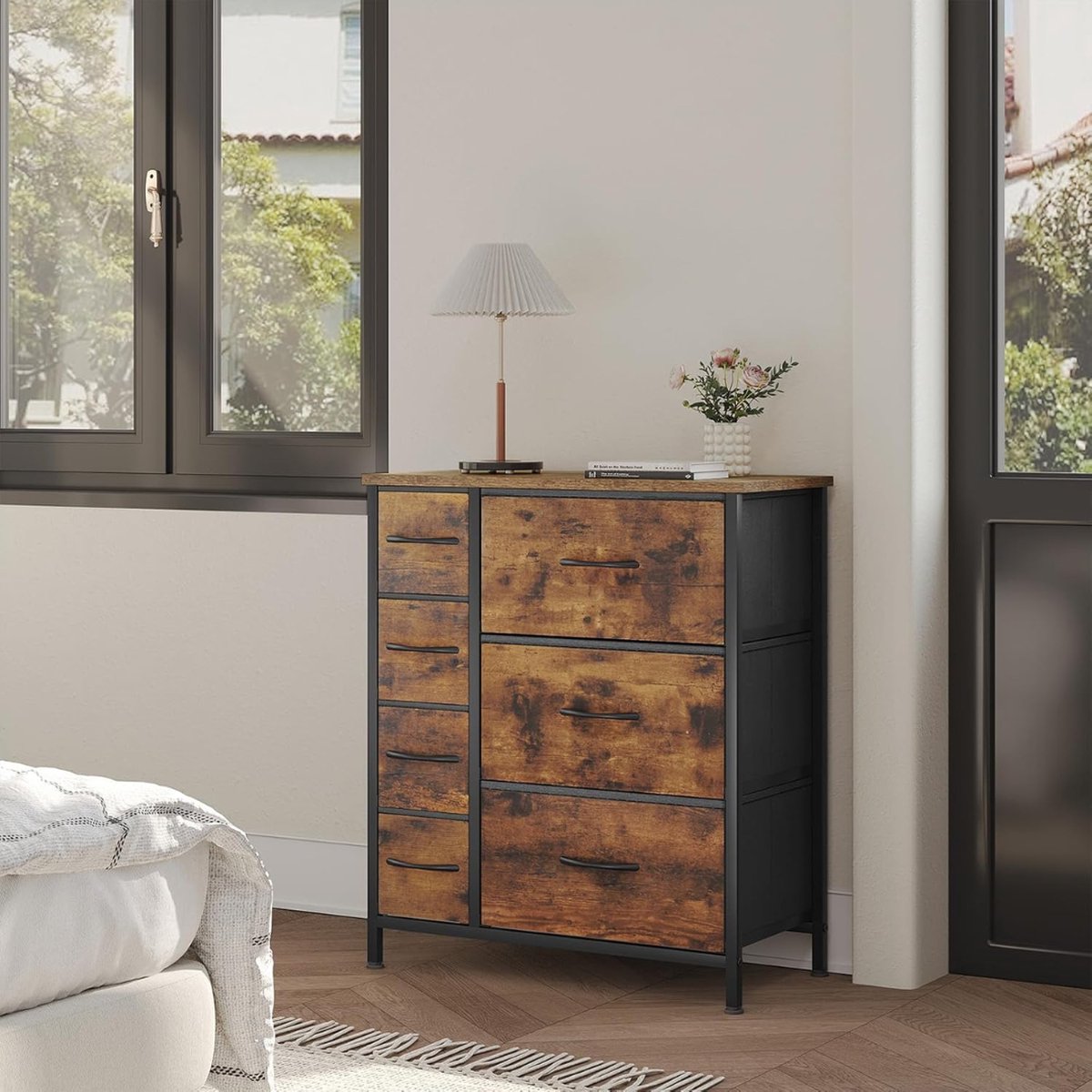 Chest of drawers - Chest of drawers - Chest of drawers - Chest of drawers - Chests of drawers Bedroom - Dresser - 63x30x73 cm - Wood &amp; Fabric