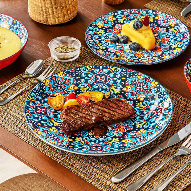 Vancasso - Serviesgoed - Keramisch - Bohemian Stijl - Diner- en Dessertbord Set - Ontbijtgranen- en Pastakom - 12-delige Set