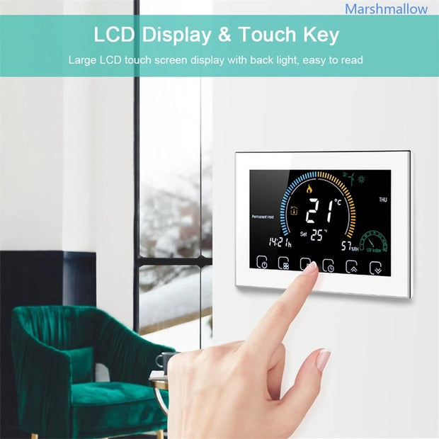WiFi Slimme Programmeerbare Thermostaat – LCD Touchscreen - Spraakbesturing - APP-bediening - Energiezuinig - Geavanceerde Temperatuurregeling