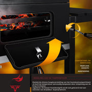 Grillwagen - trolley XL houtskoolbarbecue met deksel - wielen roestvrijstalen handgreep grillrooster en thermometer - ‎45 x 115 x 105 cm - Zwart