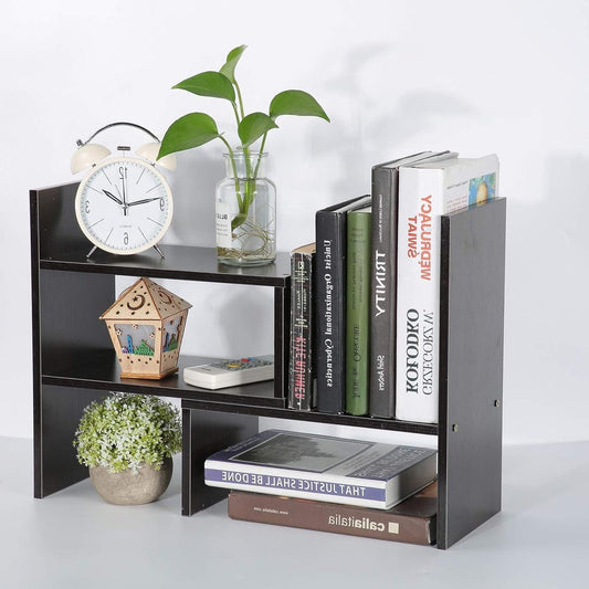 Opbergrek DIY tafel - Verstelbare Desktop boekenkast Organizer voor Office Home - hout kleur(Zwarte walnoot)