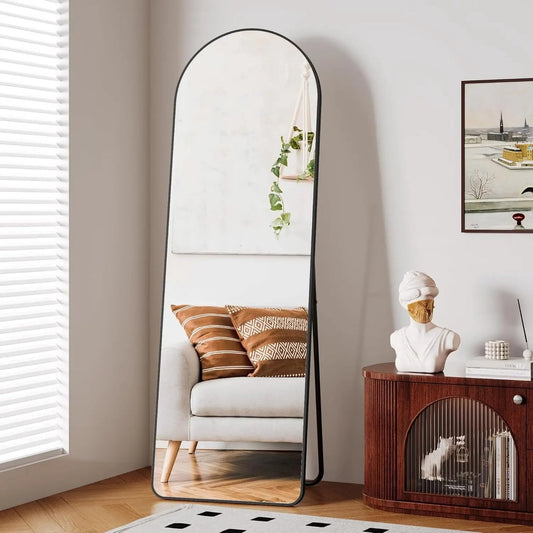 Vloerspiegel - Staande spiegel - Mirror - Interieur - Kapsalon - Kledingwinkel - Wandspiegel- Industrieel - Aluminium frame - 162 cm - Zwart