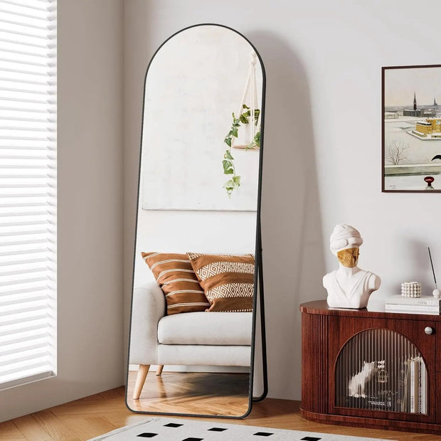 Vloerspiegel - Staande spiegel - Mirror - Interieur - Kapsalon - Kledingwinkel - Wandspiegel- Industrieel - Aluminium frame - 162 cm - Zwart