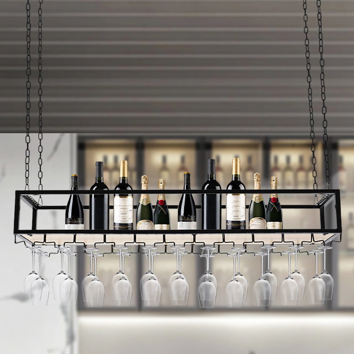 Wine rack - Wine glass holder - Wine rack for ceiling - Kitchen rack - 120 x 25 x 22 cm - Load capacity 75kg