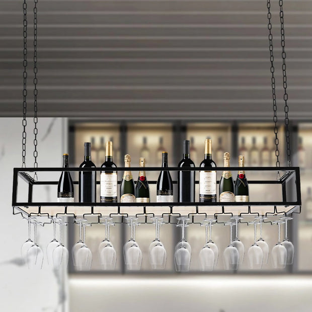 Wine rack - Wine glass holder - Wine rack for ceiling - Kitchen rack - 120 x 25 x 22 cm - Load capacity 75kg