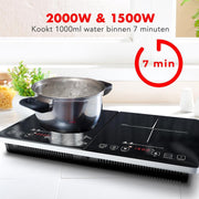 KitchenBrothers Inductie Kookplaat - 2 Pits - Vrijstaand - 1500W + 2000W - RVS