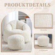 Zitzak met Voetensteun - Stoel met Hoge Druk Schuimvulling - Ergonomisch Ontwerp - Chenille Stof - 89x88x76 cm - Beige