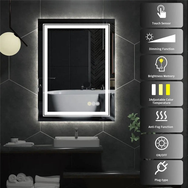 Badkamer spiegel - Badkamerspiegel met verlichting - Inclusief anticondensfunctie - Inclusief touchscreen - Dimbaar - 50x70cm