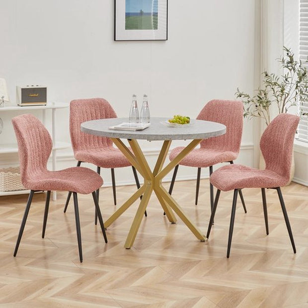 Eettafel - 100 cm - Luxe - Gouden Onderstel - Marmer Look - Rond - Meubels